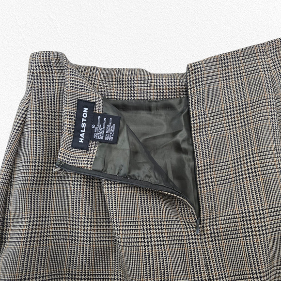 Halston Gray Tan Glen Check Wool Plaid Tailored Straight A-Line Skirt Size 10 - Picture 7 of 9